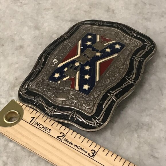 Vintage Crumrine Belt Buckle Mens One Size Silver Flag Enamel Western Rodeo - Picture 6 of 6